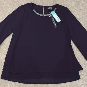 NWT Papermoon Dark Purple Plum Blouse w/ Embellished Silver Neckline - Size S